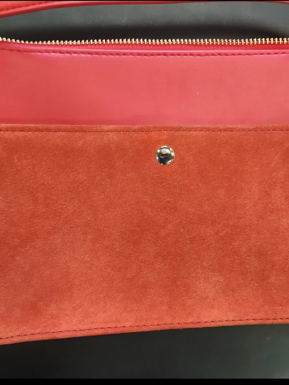 Talbots Red Suede and Leather Wristlet Clutch with Gold Hardware